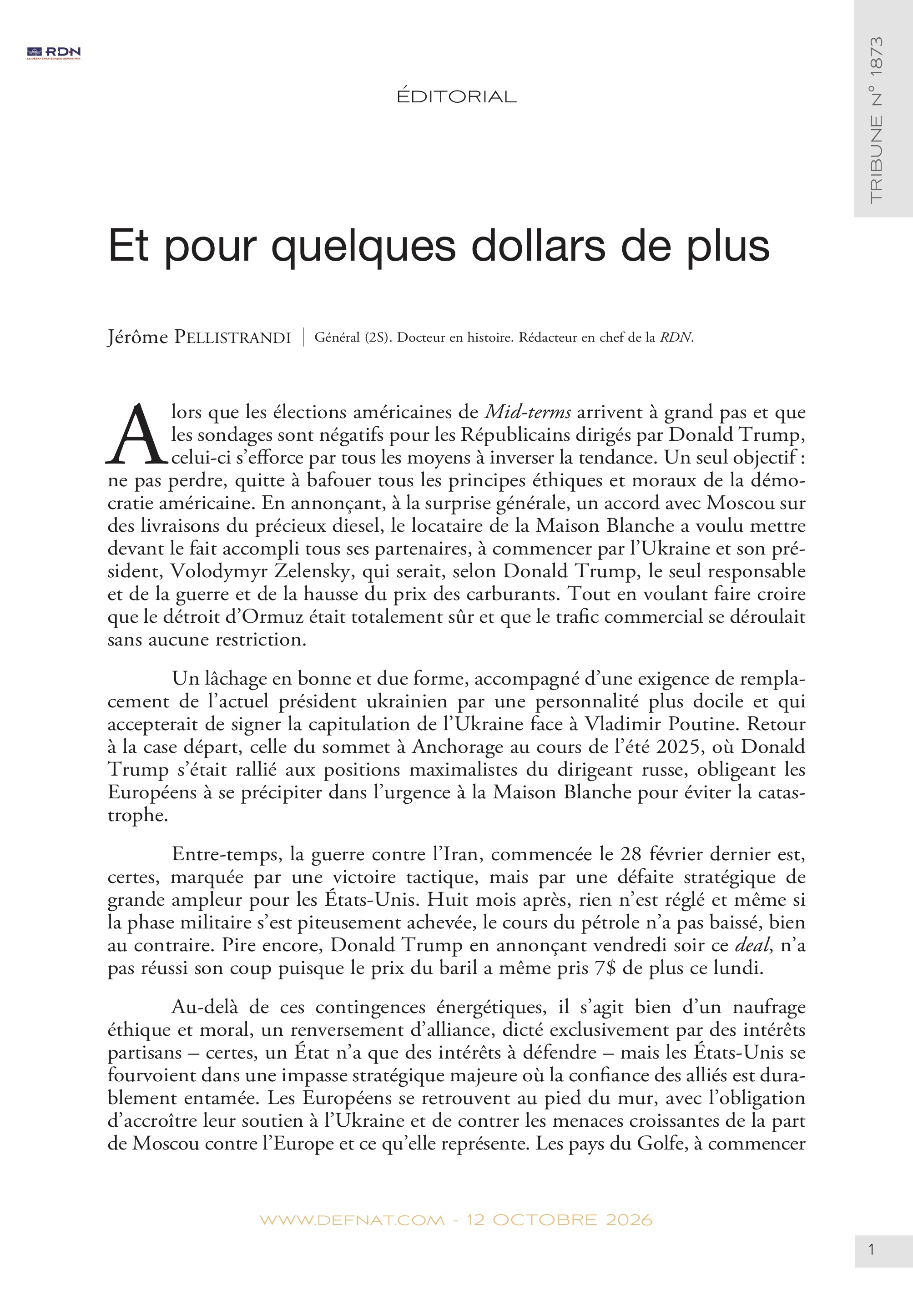 &Eacute;ditorial &ndash; Et pour quelques&nbsp;dollars de&nbsp;plus (T&nbsp;1873)
